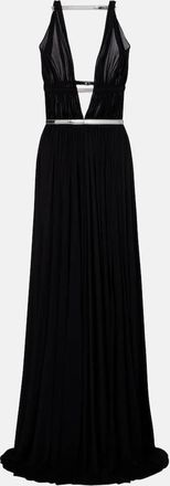 Alaia Leather-trimmed draped gown