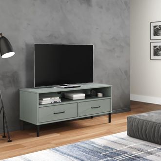 vidaXL Vidaxl - Mueble De Tv Con Patas De Metal Oslo Madera Maciza Pino Gris