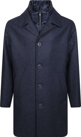 Herno Tailored Navy Checkered Quilted Layer Wool Coat