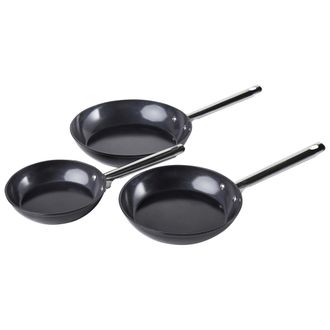 Beliani Conjunto De 3 Sartenes De 3 Tama&ntilde;os Con Recubrimiento Cer&aacute;mico Antiadherente De Aluminio Negro Elite Pro