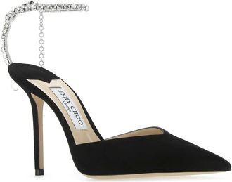 Jimmy Choo London Womens Crystal-Embellished Suede Pump Black Leather Salpa Plastic