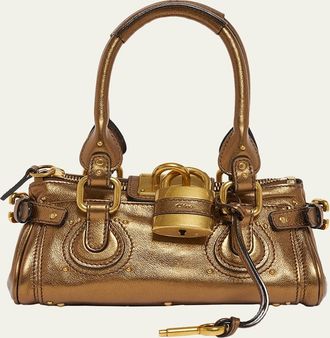 Chlo&eacute; Small Paddington Padlock Shoulder Bag in Metallic Leather