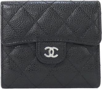 Chanel Black Bordeaux Grained Calfskin Wallet (Tri-Fold) (Pre-Owned)