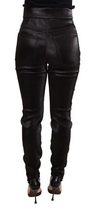 Dolce & Gabbana Womens Black Silver Lurex Thread Cotton Stretch Pants