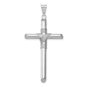 Diamond2Deal 14K White Gold Center Wrap Tube Cross Pendant