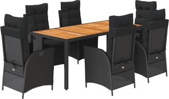 vidaXL Vidaxl Set Da Pranzo Da Giardino 7 Pz Nero Con Cuscini In Polyrattan