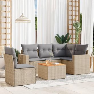 vidaXL Vidaxl - Juego De Sof&aacute;s Jard&iacute;n Con Cojines 6 Pzas Rat&aacute;n Sint&eacute;tico Beige