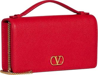 Valentino Garavani Womens Wallet On Chain Vlogo Signature Red Calf Leather Handbags Hand Bags