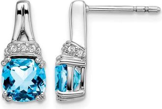 Diamond2Deal 14k White Gold Blue Topaz and Diamond Earrings