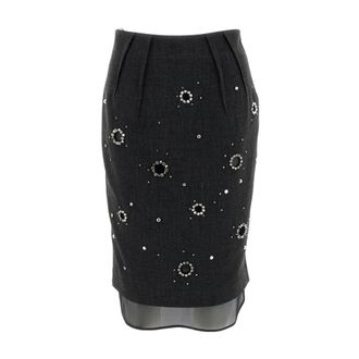 Des_Phemmes DES Phemmes - Gelaagde Kokerrok - Dames - Rokken - Grijs - Maat: XS Leer