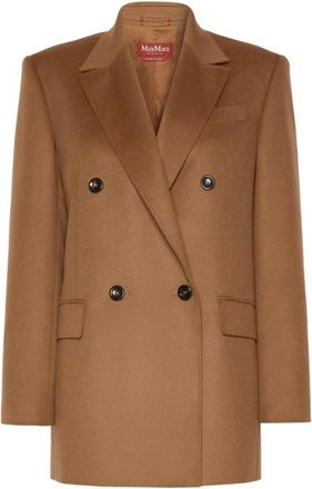 Max Mara Dubbelrijige wollen mix jas - Dames - Blazers - Bruin - XS - Wol - Jassen