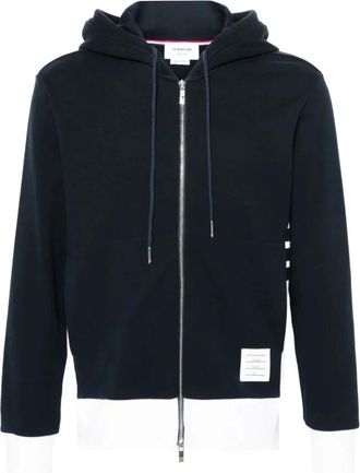 Thom Browne Kleur blok hoodie met 4 Bar - Heren - Vesten met rits - Blauw - S - Hoodies & sweatvesten