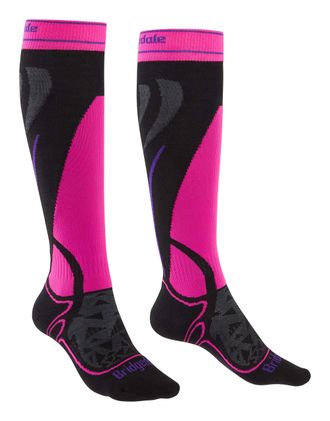 Bridgedale Womens Midweight Ski-Merino Endurance Socks, Black/Fluro, S