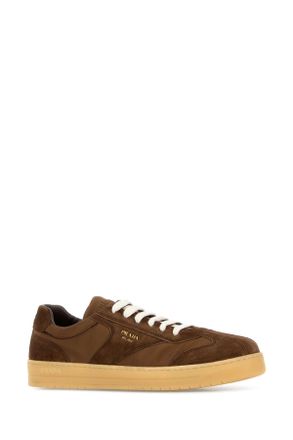 Prada Mens Brown Suede E Re-Nylon Sneakers Cacao