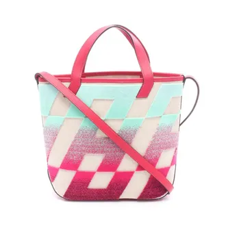 Herm&egrave;s Beige Ecru Multi-Color Pink Toile H Swift Leather Handbag Tote Bag (Pre-Owned)