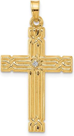 Diamond2Deal 14k Yellow Gold Polished and Grooved Hollow Diamond Cross Pendant