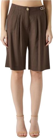 Just Cavalli Linnenmix Bermuda Shorts - Dames - Korte Broeken - Bruin - XS - Linnen - Korte Broeken