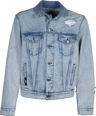 Msgm Destroyed Denim Jacket Marble Effect - Heren - Spijkerjassen - Blauw - M - Denim - Jassen