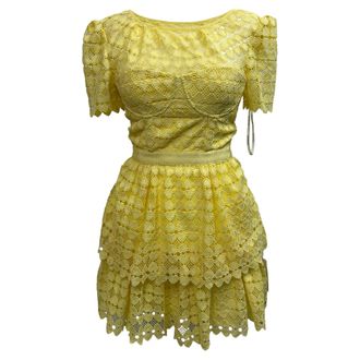 Self Portrait Heart-Lace Mini Dress in Yellow Polyester