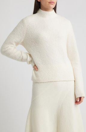 BOSS Fubrina Boucl&eacute; Wool & Cashmere Blend Mock Neck Sweater in Soft Cream at Nordstrom, Size Xx-Large