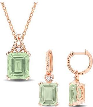 Delmar Emerald-Cut Green Quartz Earrings & Necklace Set at Nordstrom Rack