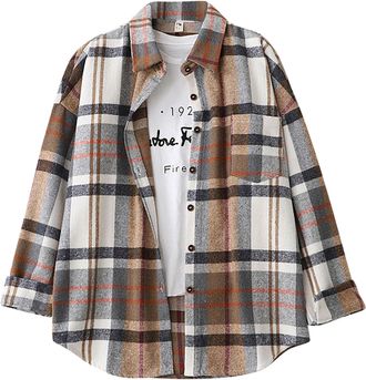Generic Womens Long Sleeve Shirts with Checkered Pattern Womens Woolen Plaid Shirt Vintage Taste Outside Wearing A Plaid Top 2025 Womens Long Sleeve T Shirt (