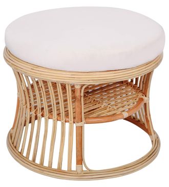 Nordlys Wicker & Fabric End Table Pouf for Living Room in Beige