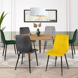 IDMarket Idmarket - Lote De 6 Sillas Mila En Mezcla De Terciopelo Color Verde X2, Gris Oscuro X2, Gris Claro, Amarillo