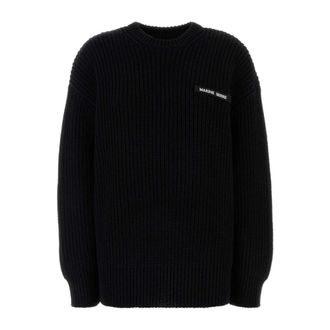 Marine Serre Round-neck Knitwear, female, Black, Size: S Cotton Oversize Sweater