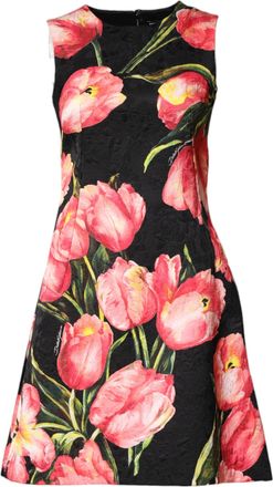 Dolce & Gabbana Black Floral Print Viscose A-line Mini Womens Dress