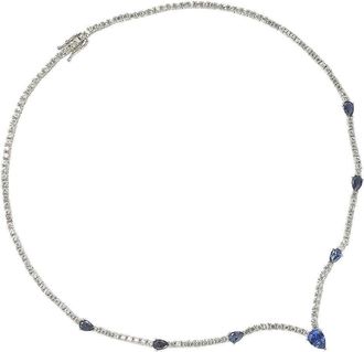 Suzy Levian Sterling Silver Pear-Cut Sapphire & Diamond Accent Evening Necklace