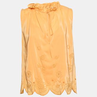 See By Chlo&eacute; See by Chloe Yellow Crepe De Chine Floral Embroidered Sleeveless Top M