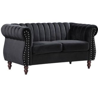 Vente-Unique Vente-unique - Divano Chesterfield 2 posti in Velluto Nero - trumbo