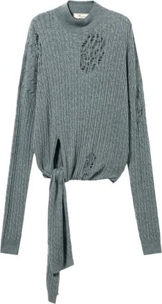 Blumarine Kabelgebreide gerafelde trui - Grijs