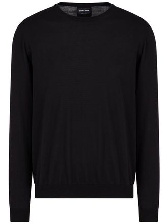 Giorgio Armani Minimalist Black Fitted Crew Neck Sweater