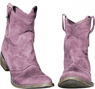 Generic Wide Fit Suede Ankle Boots Women Size 6.5 Western Round Toe Low Heel Booties Slip On Mid Calf Comfortable Walking Shoes Casual Lightweight Retro Class