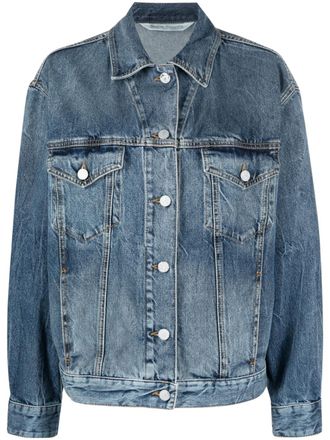 Palm Angels sunrise-print denim jacket - women - Leather/Cotton - L - Blue