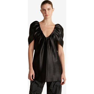 Marina Moscone Satin Top with Draped Neckline in Black at Nordstrom, Size 12