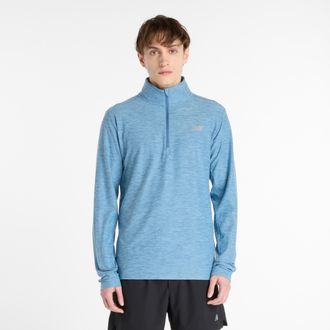 New Balance Laufshirt NEW BALANCE Space Dye 1/4 Zip, Herren, Gr. XL, blau (shoreline blau heather (416)), Web, Obermaterial: 84% Polyester, 16% Elasthan, Rundhals