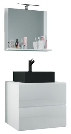 ebuy24 Ebuy24 - Vcm 3 Piezas Lavabo Lavabo Negro Gabinete Inferior Ancho 60 Cm Muebles De Ba&ntilde;o Con Cajones Espejo Lendas S Bl (blanco)