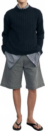 Enza Costa Chunky Cotton Fisherman Sweater In Indigo