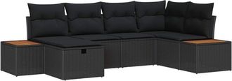 vidaXL Garden Sofa Set with Cushion 6 pcs Black Poly Rattan vidaXL