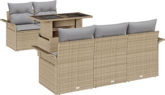 vidaXL Garden Sofa Set with Cushion 6 pcs Beige Poly rattan Vidaxl