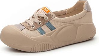 Generic Qynthra Womens Chunky Platform Sneakers Cream White with Blue Red Accents Soft Cushion Sole Leather Breathable Walking and Travel Shoes,Blue,4.5 UK