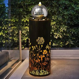 PRIMROSE Wildflower Cut Out Design Garden Water Feature with LED Lights 86cm in Black