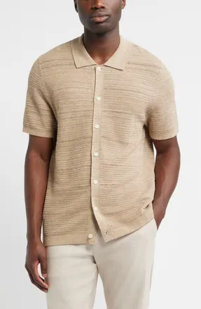 Nordstrom Short Sleeve Linen & Cotton Cardigan in Camel at Nordstrom, Size Xx-Large