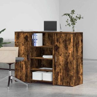 Berkfield Home Reception Desk Smoked Oak 135x50x103.5 cm Engineered Wood in Brown