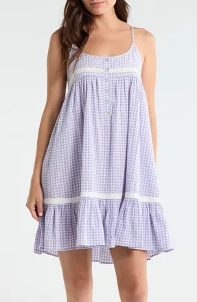 Papinelle Sleepwear Seersucker Ginngham Nightgown in Soft Lavender at Nordstrom, Size X-Large