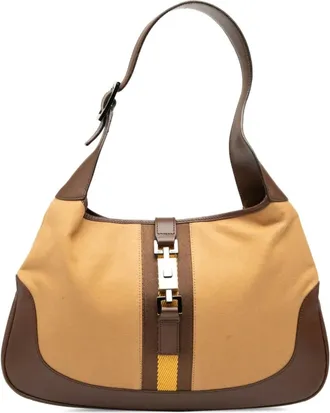 Gucci Borsa a spalla Jackie in tela con decorazione Web 2000-2015 - Marrone