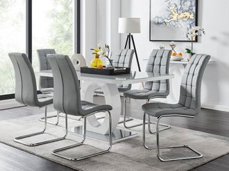 Furniturebox Giovani 6-Seater Grey Glass Dining Table & 6 Murano Faux Leather Dining Chairs